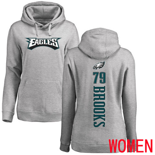Women Philadelphia Eagles 79 Brandon Brooks Ash Backer NFL Pullover Hoodie Sweatshirts